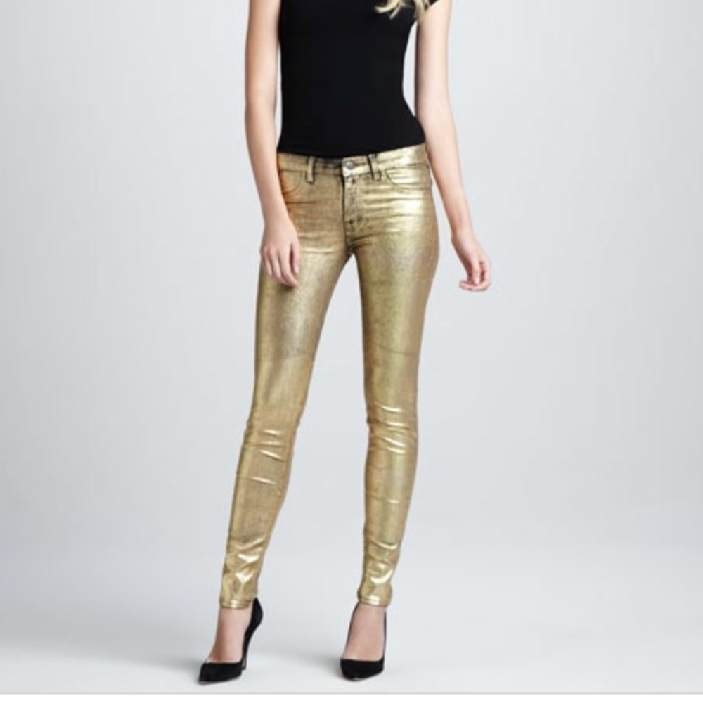 J Brand Coated Metallic Gold Skinny Jeans